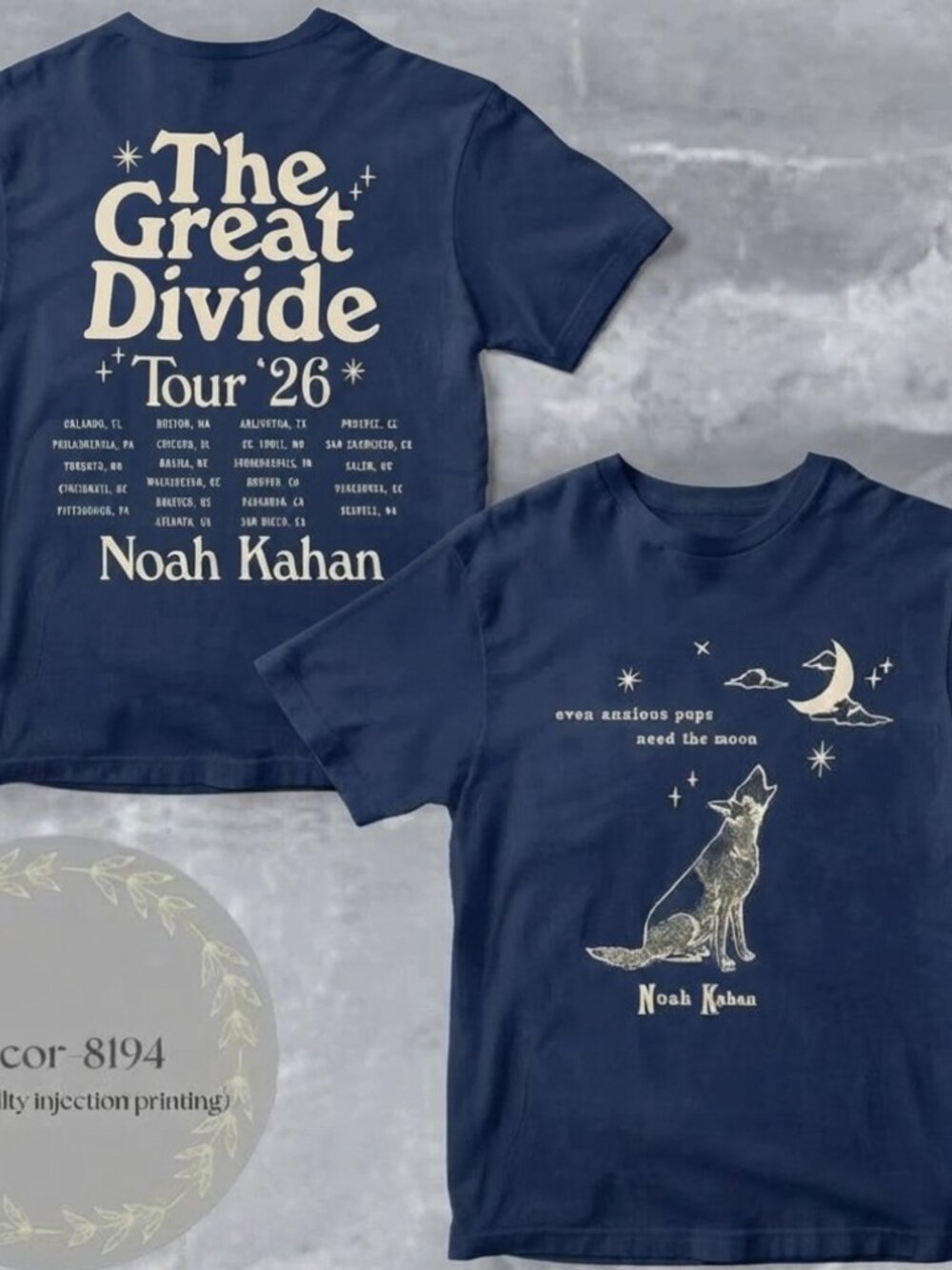 Noah Kahan ''The Great Divide'' Tour 2026 Graphic Navy T-Shirt